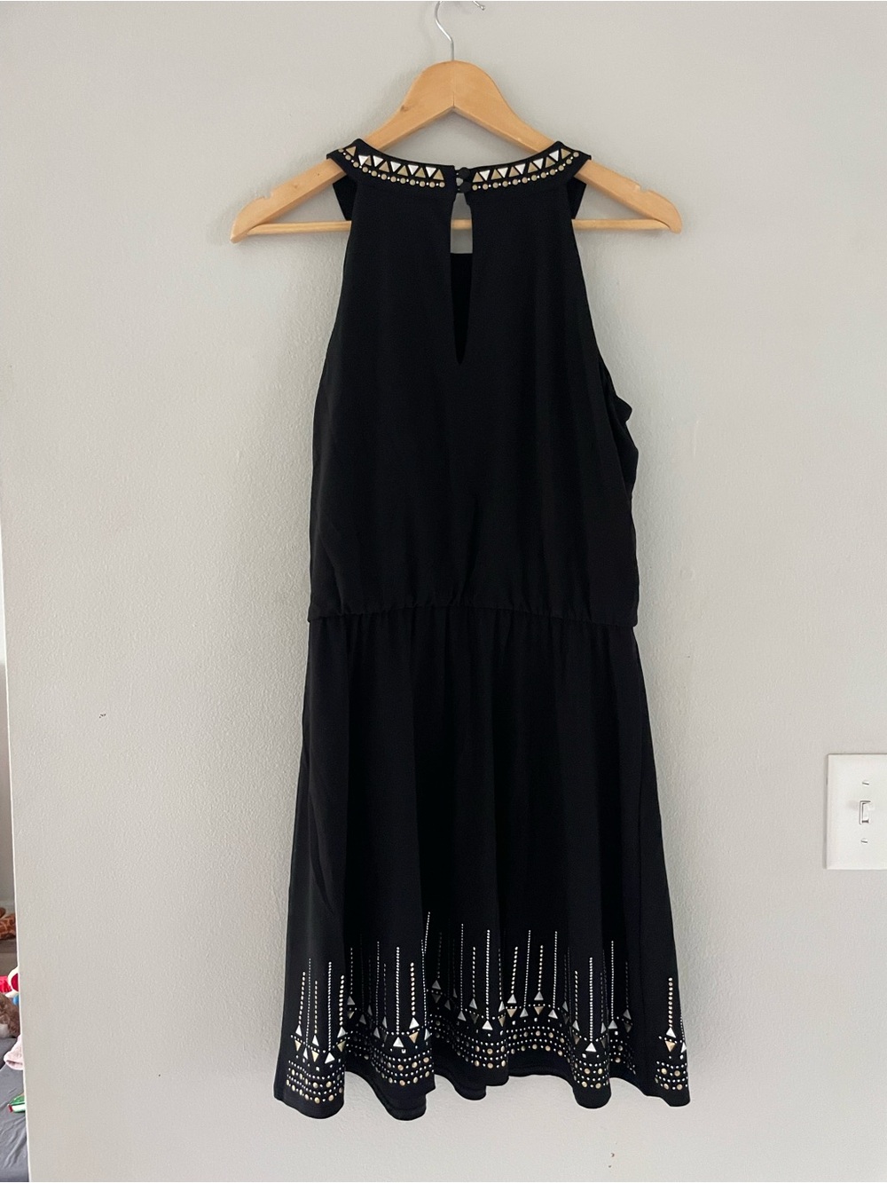 White House Black Market Black Embellished Halter Mini Dress - Picture 2 of 5